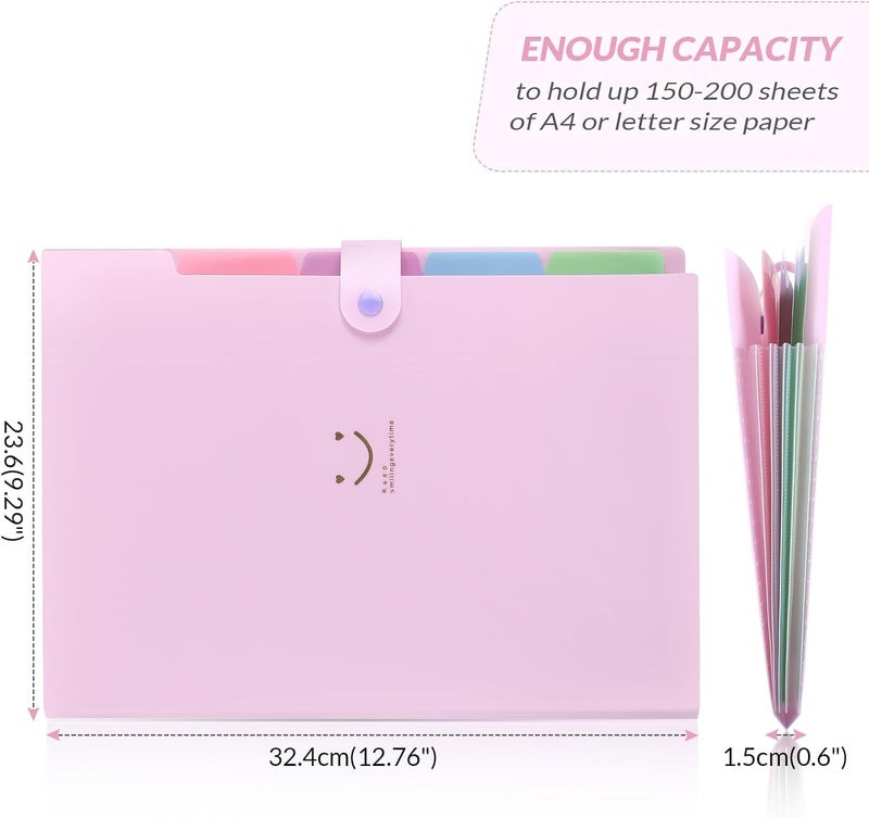 Skydue Expanding File Folder with 5 Pockets, Cute Accordion File Organizer, Letter Size Filing Folder, Portable Paper Receipt Organizer, School Office Supplies Purple - Image 5
